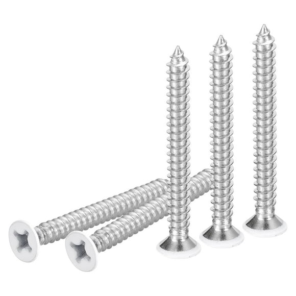 50Pcs #12x2 Flat Head Wood Screws, 304 Stainless Steel White Phillips Self Tapping Screws - Good for Woodworking, Furniture - White