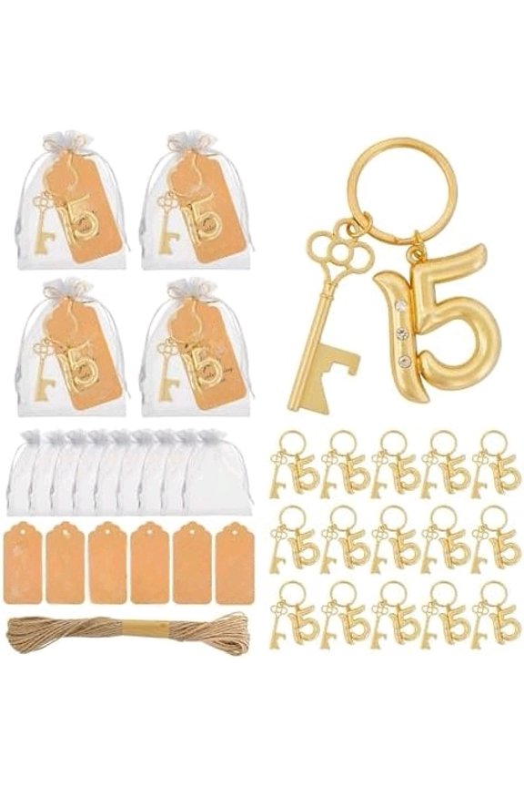 50Pcs 15th Quinceaera Key Bottle Openers Keychain Bulk 15 Birthday Party Favors, 15th Beer Key Chain Ring Bottle Opener Wedding Anniversary Return Gifts Party Decorations or Souvenirs for Guests