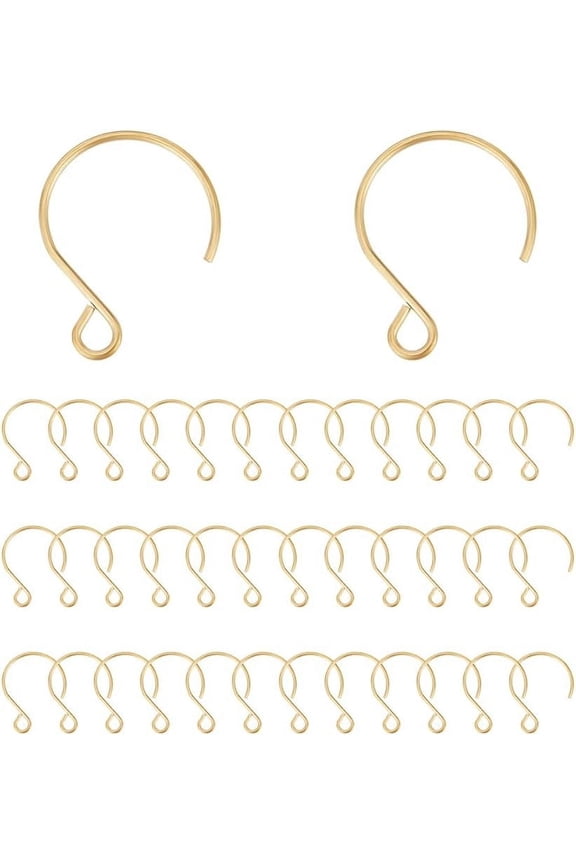 50Pcs 18K Gold Plated Ear Wires Stainless Steel Earring Hooks 19mm Long Metal Fish Hook Earring with Horizontal Loop French Earrings Supplies for DIY Earrings Jewelry Making 2.5mm Hole Gold DIY