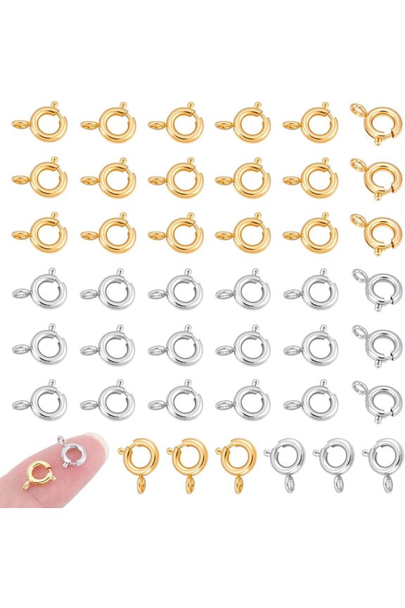 50Pcs 18K Gold Plated Spring Clasps Platinum Jewelry Clasps Connectors with Open Jump Rings Jewelry Accessory Sets for Bracelets Necklaces Pendants DIY Crafts(Silver/Gold) DIY