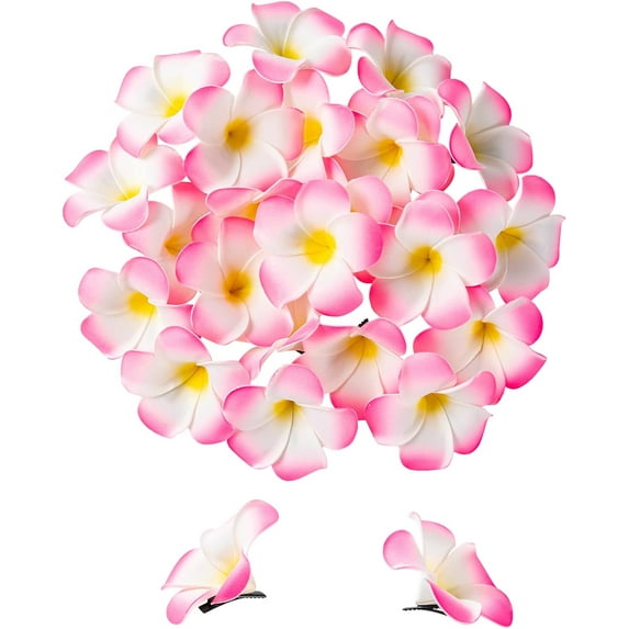 50Pcs 2.4" Foam Hawaiian Frangipani Artificial Plumeria Flowers Hat Hair Clips for Party Beach Vacation Home Wedding Decoration(Green)