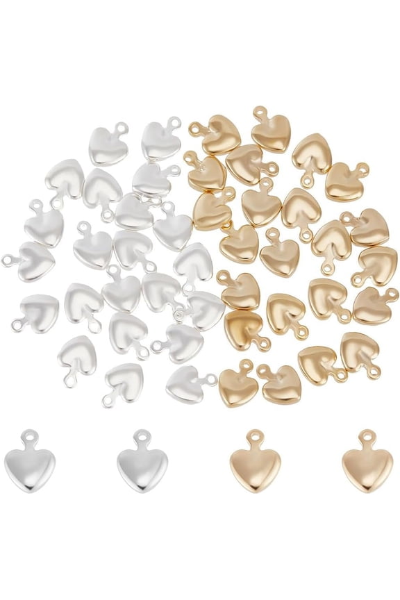 50Pcs 2 Colors Mini Heart Charms 24K Gold 925 Sterling Silver Plated Love Charm for Jewelry Making DIY Crafts Bracelet Earrings Valentine