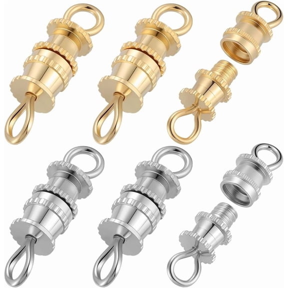 50Pcs 2 Colors Necklace Barrel Screw Clasp Jewelry Twist Clasps 18K Gold Plated Platinum Plated Brass Small Type Double Loop Connector for Jewelry Making Bracelets Necklaces DIY Crafts diy