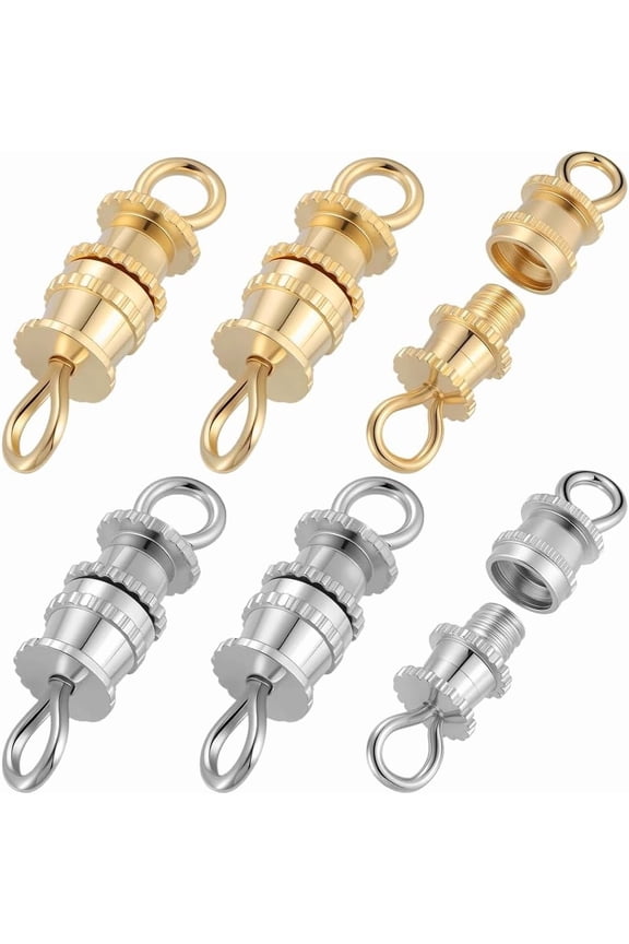 50Pcs 2 Colors Necklace Barrel Screw Clasp Jewelry Twist Clasps 18K Gold Plated Platinum Plated Brass Small Type Double Loop Connector