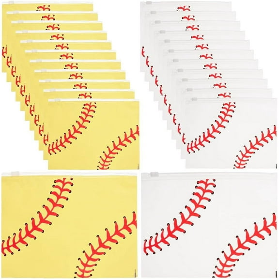 50Pcs 2 Colors Plastic Zip Bags Resealable Poly Pouch with Baseball Pattern for DIY Cosmetic Travel Storage 6.1 x 7.8 Inch