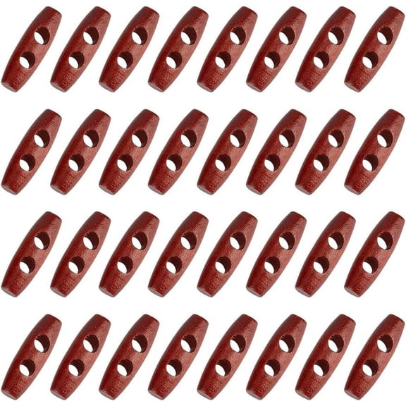 50Pcs 2-Hole Wood Buttons Horn Toggle Buttons Saddle Brown 30x10mm Hole: 5mm diy