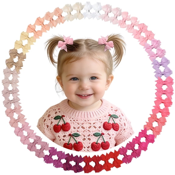 50Pcs 2 Inch Baby Hair Bows Clips for Infant Girls Fully Lined Mini Bows, Soft Grosgrain Ribbon, Easy to Put In & Take Off, Great Quality for Party & Daily Use