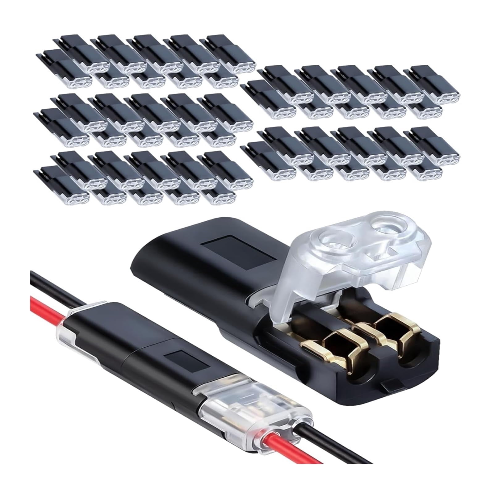 50Pcs 2 Pin Double Wire Plug-in Connector with Locking Buckle, Universal Compact 2 Way Electrical Wire Connector