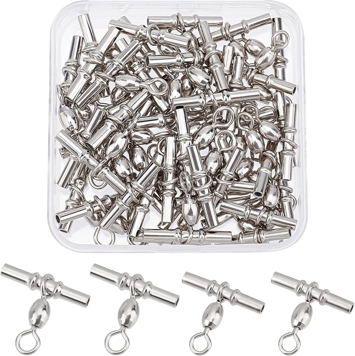 50-Pack 3-Way Cross Line Barrel Swivels - T-Shape Fishing Connectors, Ball Bearing, For Saltwater & Freshwater