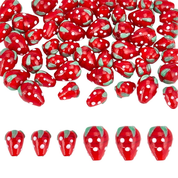 50Pcs 2 Sizes Glass Strawberry Beads 3D Strawberry Beads Cute Red Fruit Charm Pendants Lampwork Bead Hanging Pendant Ornament