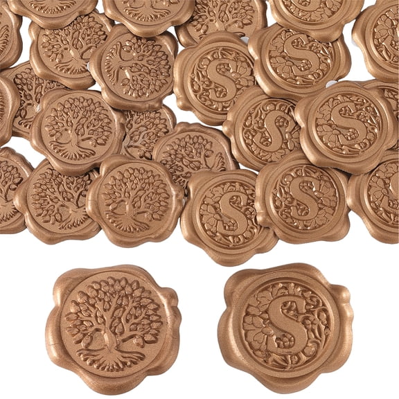 50Pcs 2 Styles Adhesive Wax Seal Stickers For Envelope Seal Tree of Life Letter S 25mm 25pcs/style