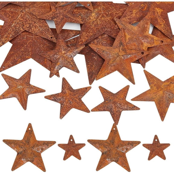 50Pcs 2 Styles Iron Pendants Rusting Star Coconut Brown 25.4~47x25.4~47x4mm Hole: 1mm 25pcs/style