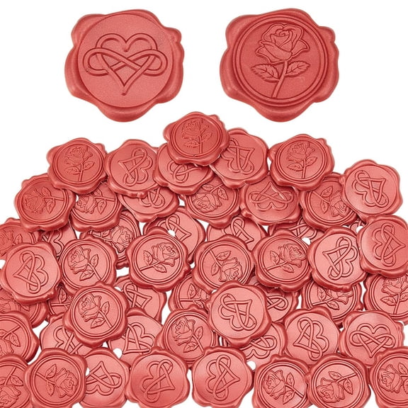 50Pcs 2 Styles Rose Heart Adhesive Seal Stickers For Envelope Seal Red 30.8x30.8x2.2mm 25pcs/style
