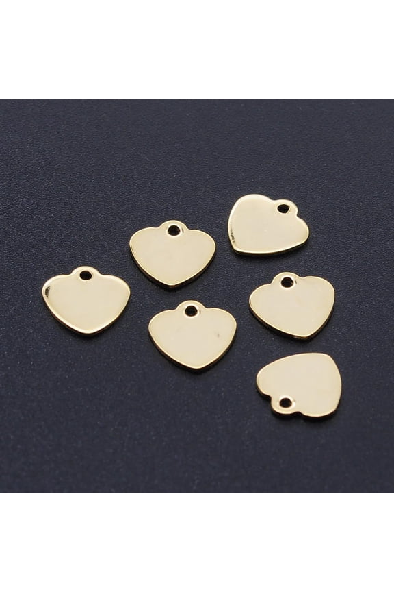 50Pcs 201 Stainless Steel Charms Blank Stamping Tag Heart Golden for Women Birthday Festival Elegant Gifts Personalized Jewelry 9.5x9.5x1mm Hole: 1.2mm diy