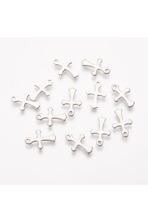 50Pcs 201 Stainless Steel Tiny Cross Charms Metal Charms Pendant Stainless Steel Color Pendant Ornament for Women DIY Necklace Bracelet Earring Jewelry Craft Making 13x9x1mm Hole: 1mm
