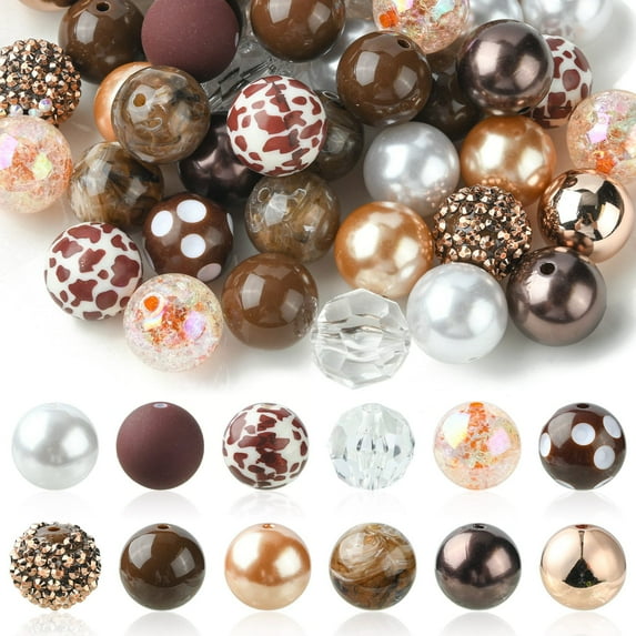 50Pcs 20mm Coconut Brown Acrylic Bubblegum Beads Large Round Loose Beads for DIY Jewelry