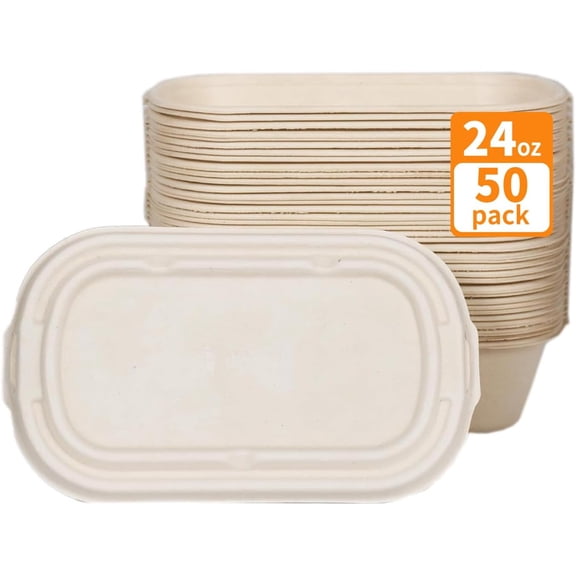 50Pcs(24oz) Disposable Meal Prep Food Containers with Lids,Lunch Salads Microwaveable and Freezable Compostable Safe Non Plastic Food StorageBiodegradable Take Out Food Bento Boxes.