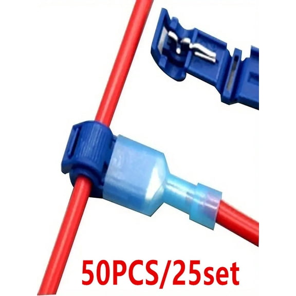 50Pcs/25Set T-Tap Wire Connectors Kit, Quick Splice Disconnect Curl for Fast Electrical Connections