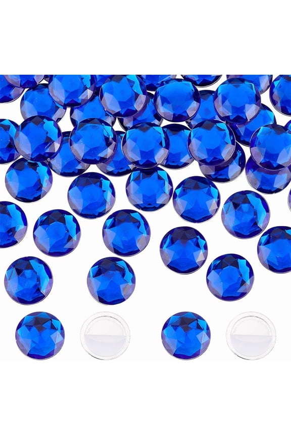 50Pcs 25mm Flat Back Round Acrylic Rhinestone Blue Self-Adhesive Round Jewels Large Plastic Gems Embelishments Stick On Jewels Crystal Circle Gems