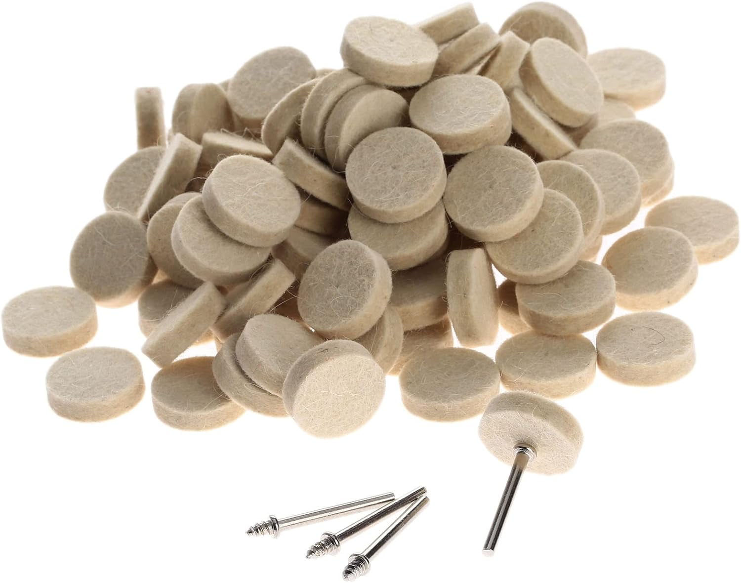 50Pcs 25mm Wool Felt Polishing Buffing Pad Wheel w 2 Shanks for Dremel Rotary