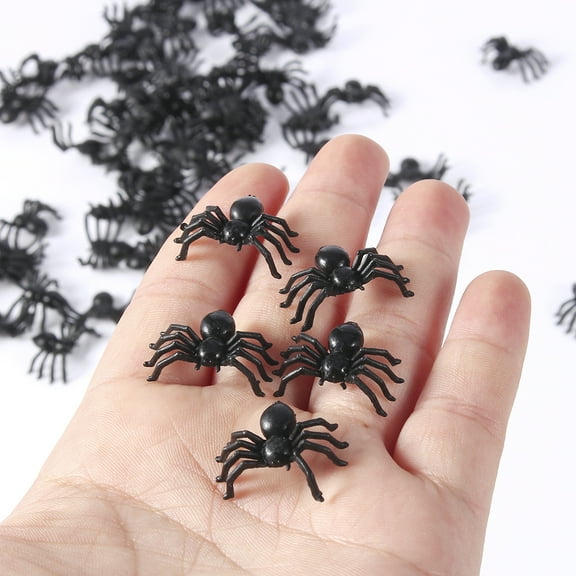 50Pcs 2cm Scary Plastic Spiders Small Fake Spider Joke Toys for Prank Halloween