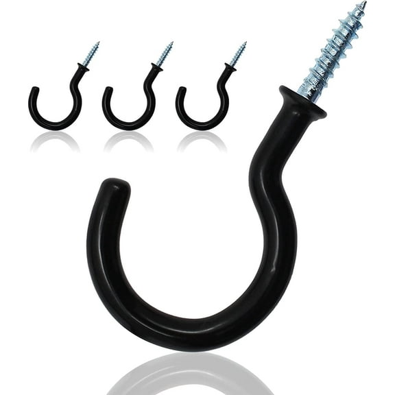50Pcs 3/4-Inch Cup Hooks Ceiling Hooks, Plastic-Covered Metal Screw-in Hooks, Black