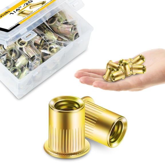 50Pcs 3/8 Rivet Nuts, 304 Stainless Steel Flat Head RIV Nuts, 3/8-16 Nut Threaded Inserts Rivnuts, Rivnuts Rivets Nutserts, Rivets for Metal Hardware Nuts, Knurled Body