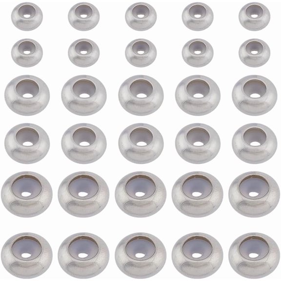 50Pcs 3 Sizes Slider Beads Stainless Steel Round Beads 7/8/10mm Stopper Beads Adjustable Beads with Rubber Inside