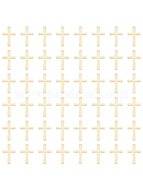 50Pcs 304 Stainless Steel Tiny Cross Charms Golden 14.5x9x1mm Hole: 1mm 50pcs/set