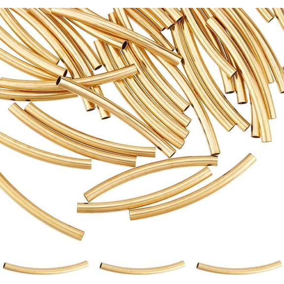 50Pcs 304 Stainless Steel Tube Beads Long Curved Tube Noodles Beads 25mm Golden Tube Spacer Beads Connector Loose Beads for DIY DIY Wrist Bracelet Anklet Necklace Jewelry Making