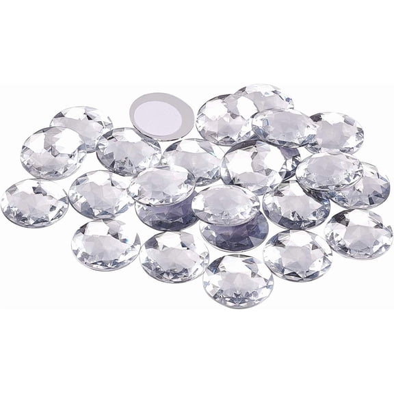 50Pcs 30mm (1.18inch) Flat Back Round Acrylic Rhinestone Self-Adhesive Plastic Circle Gems Bling Sticker Ornamental Craft Crystals for Costume Making Cosplay Jewels Invitations Crafts for DIY