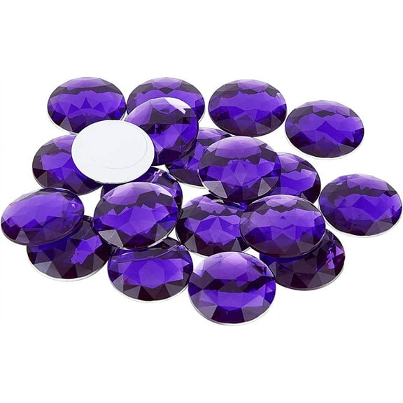 50Pcs 30mm Flat Back Round Acrylic Rhinestone Self-Adhesive Plastic Circle Gems Stick On Jewels(Purple) for Costume Making Cosplay Jewels Invitation Craft Bling Home Holiday Decor