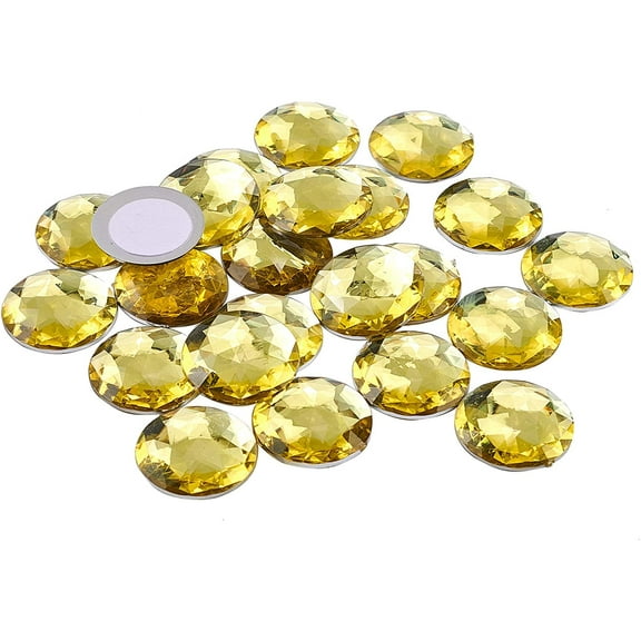50Pcs 30mm Flat Back Round Acrylic Rhinestone Self-Adhesive Plastic Circle Gems Stick On Jewels(Yellow) for Costume Making Cosplay Jewels Invitation Craft Bling Christmas Decor Yellow 1box