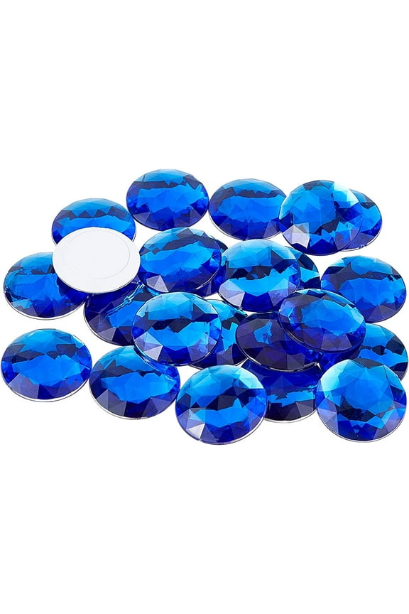 50Pcs 30mm Flat Back Round Acrylic Rhinestone Self-Adhesive Plastic Circle Gems Stick On Jewels(Blue)