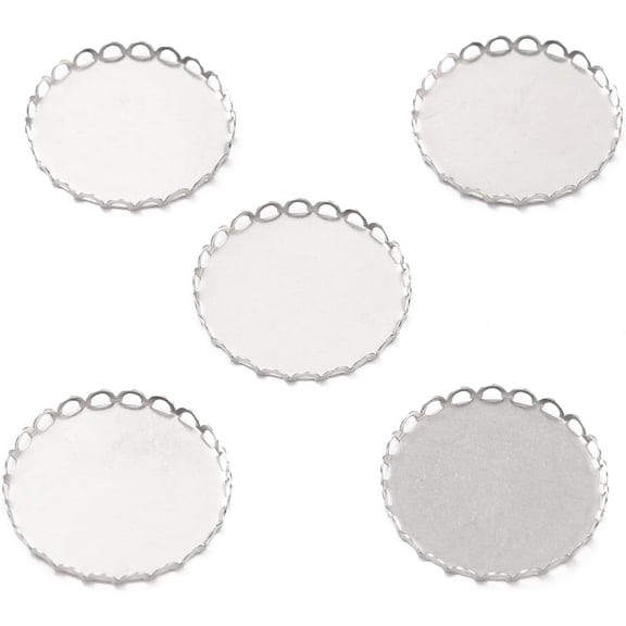 50Pcs 316 Stainless Steel Cabochon Tray Settings Lace Edge Bezel Cups Flat Round 26x2.5mm for Jewelry Making