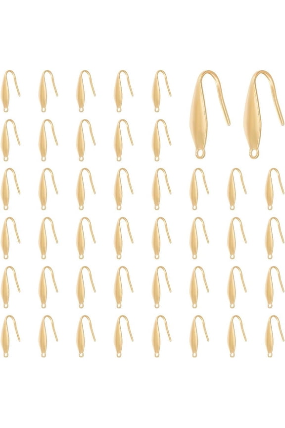 50Pcs 316 Stainless Steel Earring Hooks with Vertical Loop Ear Wire Real 18K Gold Plated 20.5x4.5mm Hole: 1.2mm DIY