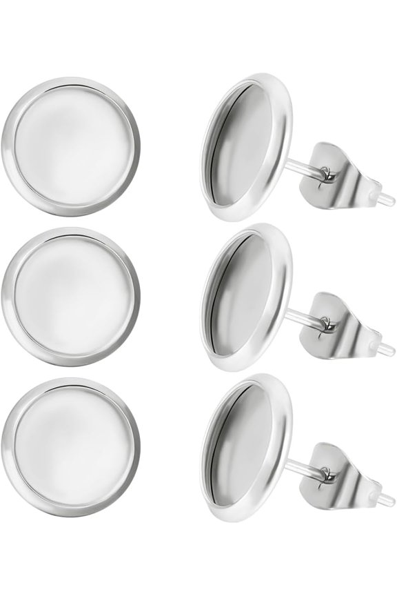 50Pcs 316 Surgical Stainless Steel Stud Earring Settings Flat Round 50Pcs 316 Stainless Steel Ear Nuts Stainless Steel Color Tray: 8mm 6~10x4~10x2~3mm