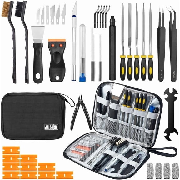 50Pcs 3D Printer Tool Kit & Accessories for All FDM/SLA Printers, Includes Nozzle Cleaning Kit, Scraper, Deburring Tool, Files, Brushes - Complete Starter with Case