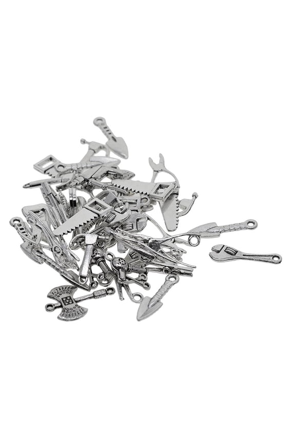 50Pcs 3D Tool Charms Collection - Wrench Spanner Screw Driver Shovel Hammer Hatchet Chopper Hacksaw Drill Pincer Pliers Metal Pendants