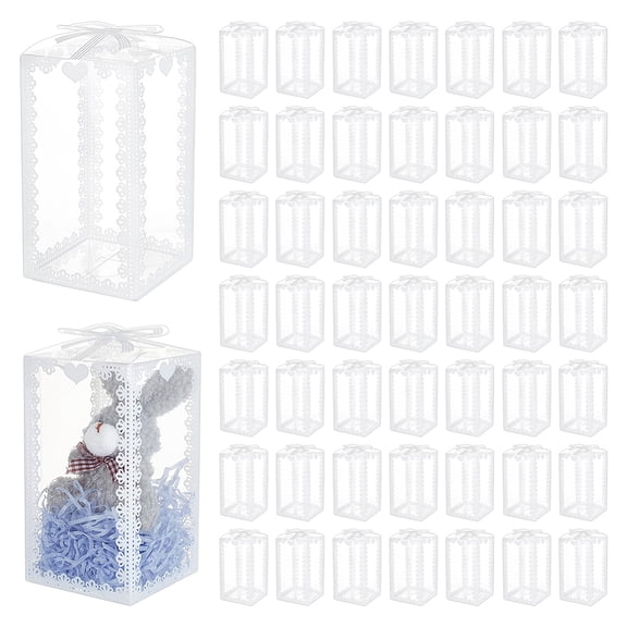 50Pcs 3x3x5.9inch Transparent PVC Favor Boxes Rectangle Knot Pattern Clear Wedding Party Favour Boxes