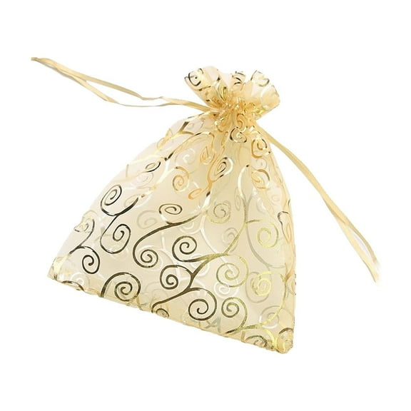 50Pcs 3.5x4.7Inch Organza Gift Bags Gold Rattan Sheer Organza Bag Mesh Favor Bags Drawstring Jewelry Mesh Bags Pouches for Wedding Party Favors Baby Shower Christmas Gifts Candy Bags