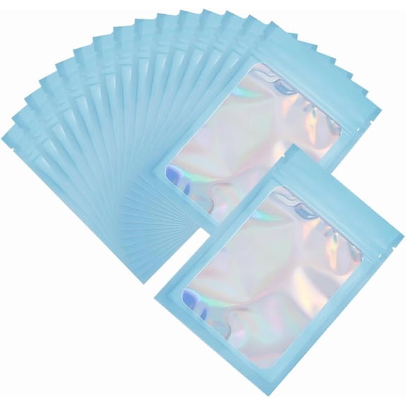 50Pcs 4.5 x 6 Holographic Storage Bags Smell Proof Bag Resealable Small Plastic Iridescent Sample Packing Zip Pouch for DIY Party Favor Supply Food Cookies Sample Jewelry Snack Storage Packaging