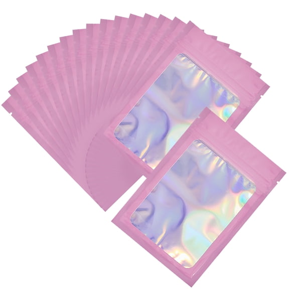 50Pcs 4.5 x 6 Smell Proof Ziplock Bags Resealable Foil Pouch Small Holographic Pouches with Clear Window Plastic Iridescent Sample Packing Bag