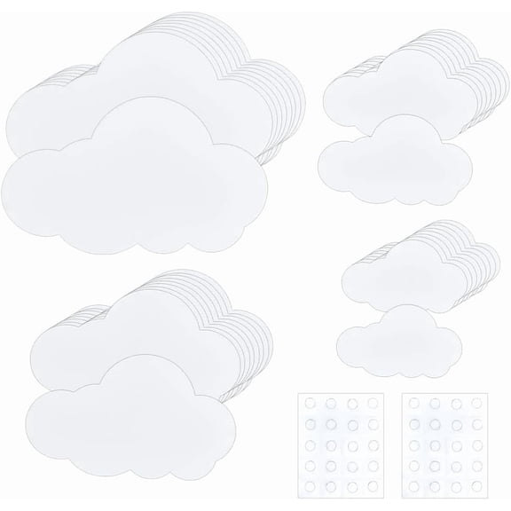 50Pcs 4 Styles Cloud Shape Craft Card Paper with 2 Sheets Rubber Sticker White 50~120x84~200x0.2mm for DIY