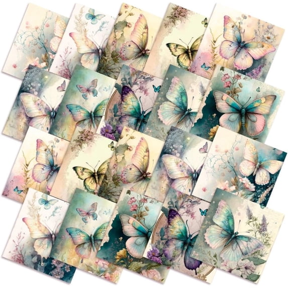 Heymaple 50Pcs 4"x4" Precut Fabric Squares, DIY Patchwork Bundle for Sewing and Crafting, Dreamy Butterfly