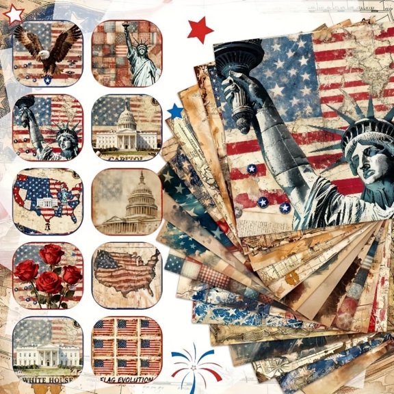 Heymaple 50Pcs 4"x4" Pre-cut Fabric Squares, Precet Fabric for Sewing and Crafting, Vintage Independence Day