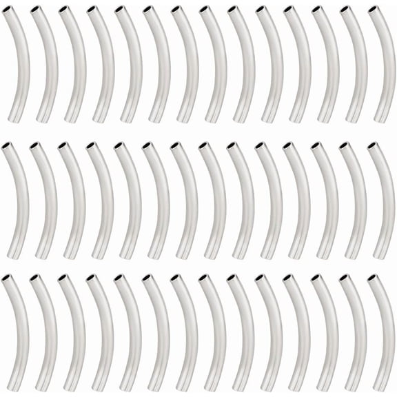 50Pcs 40mm Long Curved Tube Spacer Beads Stainless Steel Twist Noodle Shape Beads for Pendants Bracelet Necklace Jewelry Making DIY Stainless Steel Color