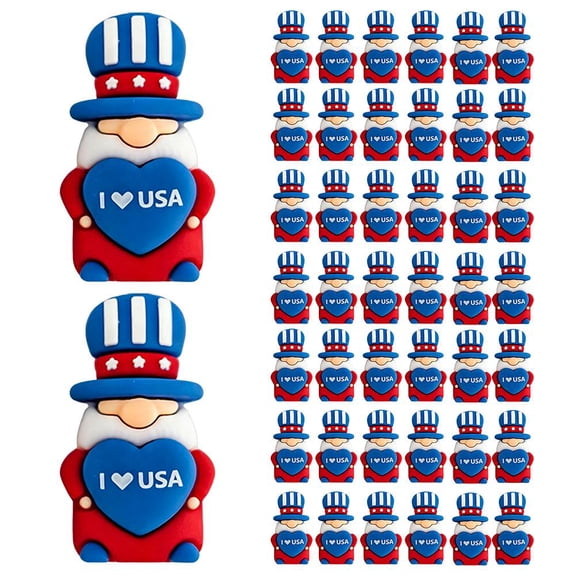 50Pcs 4th of July Mini Ornaments,Patriotic Tiny Elf Figures Red White Blue Star Small Statues to Hide and Seek,Miniature Independence Day Patriotic Elf Decoration for Home Table Party