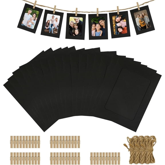 50Pcs 4x6 Paper Picture Frames Bulk, Hanging Pictures with String Photo Hanger with Clips Hanging Photo Display Wall Decor, Diy Picture Frame Craft Birthday Photo Banner for Picture Board for Photos