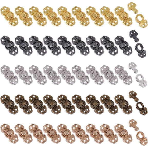 50Pcs 5 Colors Flower Alloy Snap Lock Clasps for Hanfu Clothing Accessories Mixed Color 22x10x4mm Hole: 1.5mm 10pcs/color for Handmade
